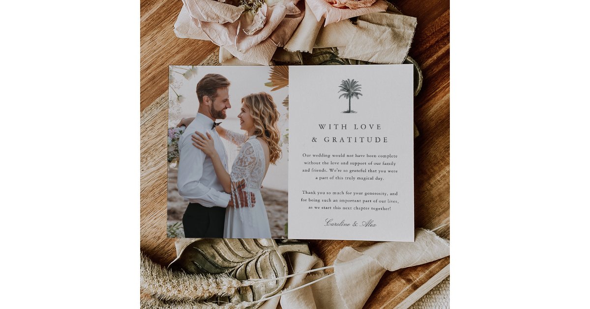 Havana Palm | Vintage Palm Tree Wedding Photo Thank You Card | Zazzle