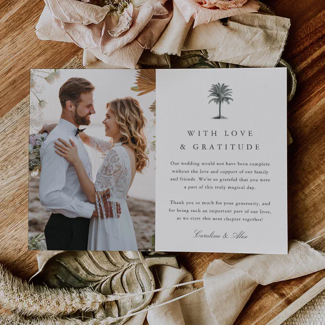 Havana Palm | Vintage Palm Tree Wedding Photo Thank You Card | Zazzle