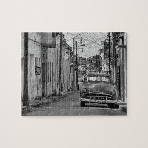Havana Street Oldtimer Car Cuba Travel Black White Jigsaw Puzzle