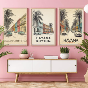 Havana Vintage Travel Colorful Cuban Retro Car Wall Art Sets