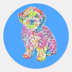 Havanese and Poodle crossbreed puppy sitting again Classic Round Sticker