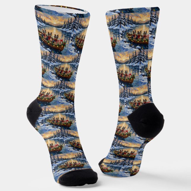 Havanese Christmas Boat Holiday Socks (Angled)