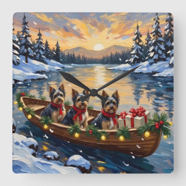 Havanese Christmas Boat Holiday Square Wall Clock (Front)