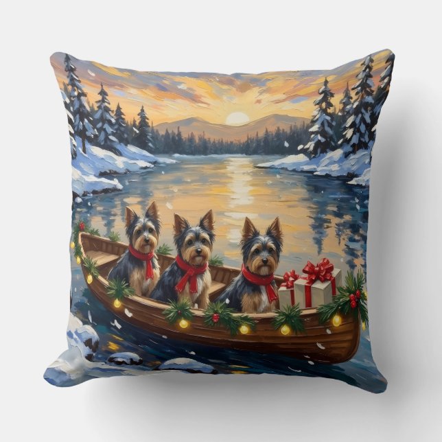 Havanese Christmas Boat Holiday Throw Pillow (Front)