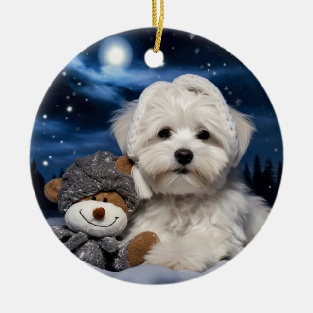 Havanese christmas,dog memorial gift,dog lover gif ceramic ornament (Front)