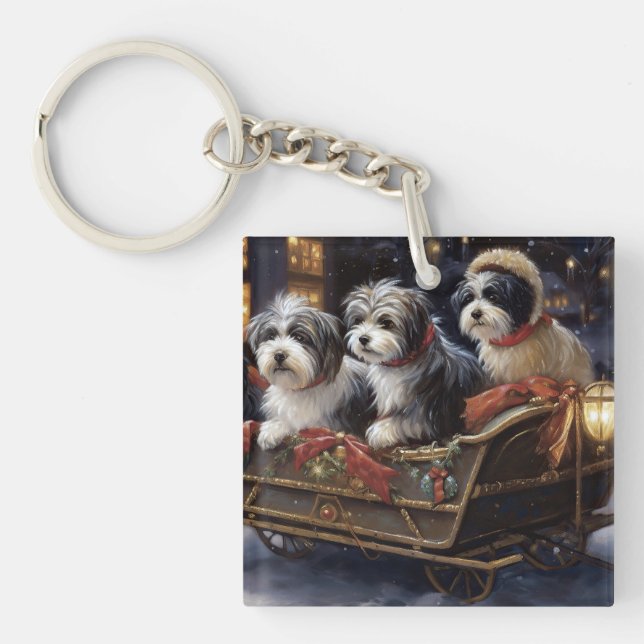 Havanese Christmas Festive Season  Keychain (Front)