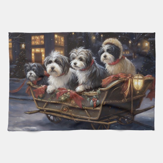 Havanese Christmas Festive Season  Kitchen Towel (Horizontal)
