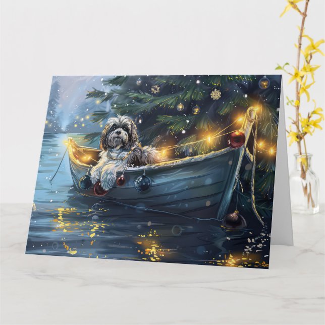 Havanese Christmas Festive Voyage Card (Yellow Flower)
