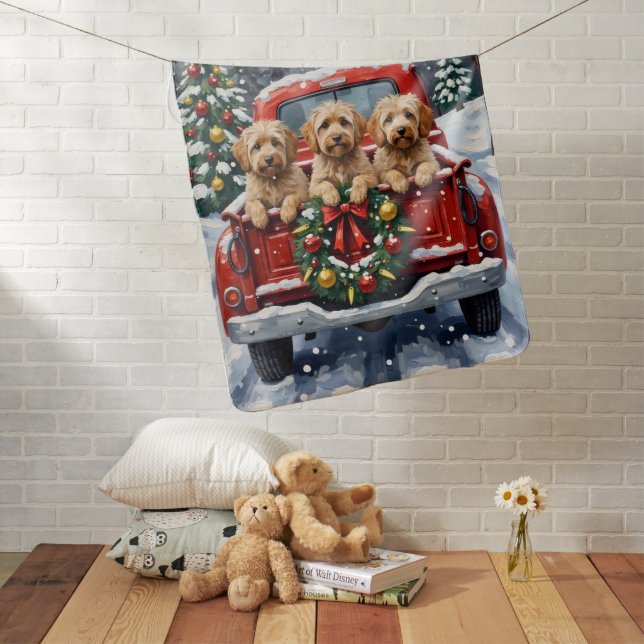 Havanese Christmas Red Truck Holiday Baby Blanket (In Situ)