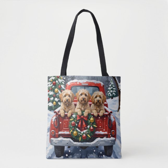 Havanese Christmas Red Truck Holiday Tote Bag (Front)