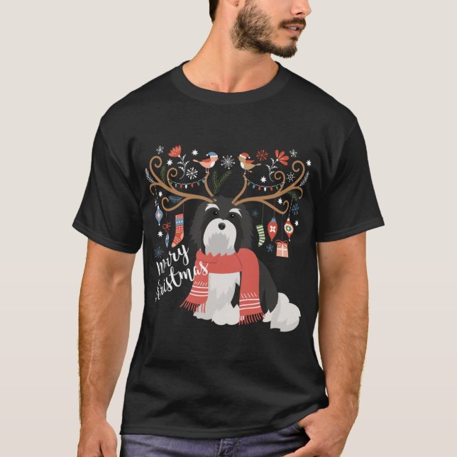 Havanese Christmas Reindeer Dog T-Shirt (Front)