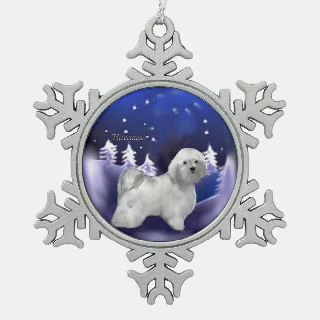 Havanese Christmas Snowflake Pewter Christmas Ornament (Front)
