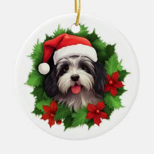 Havanese Christmas wreath Ceramic Ornament