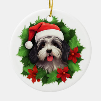 Havanese Christmas wreath Ceramic Ornament
