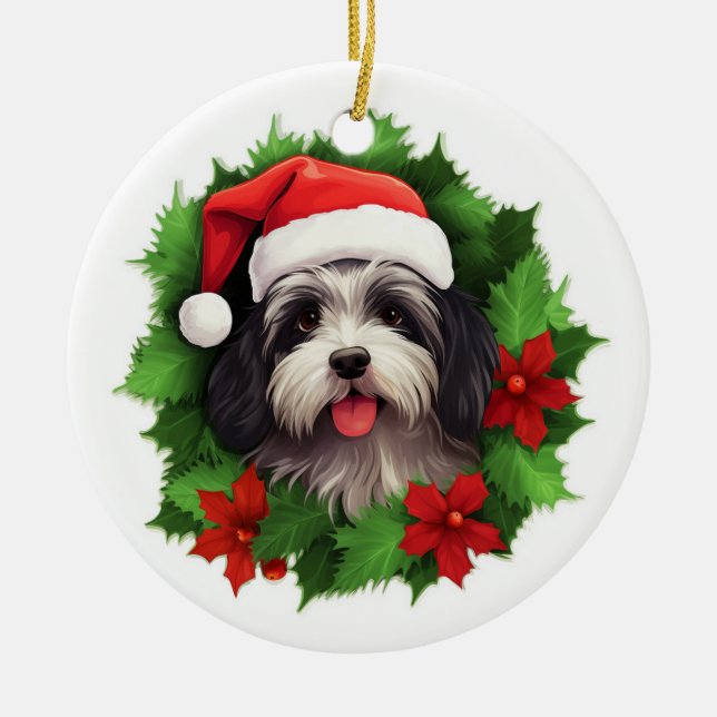Havanese Christmas wreath Ceramic Ornament (Front)