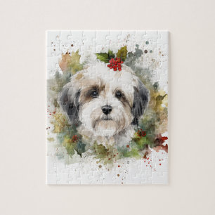 Havanese Christmas Wreath Festive Pup Jigsaw Puzzle