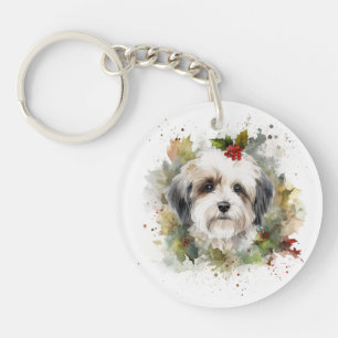 Havanese Christmas Wreath Festive Pup Keychain
