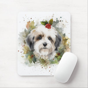 Havanese Christmas Wreath Festive Pup Mouse Pad