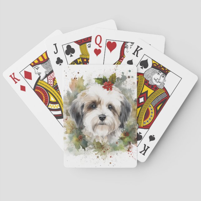 Havanese Christmas Wreath Festive Pup Poker Cards (Back)