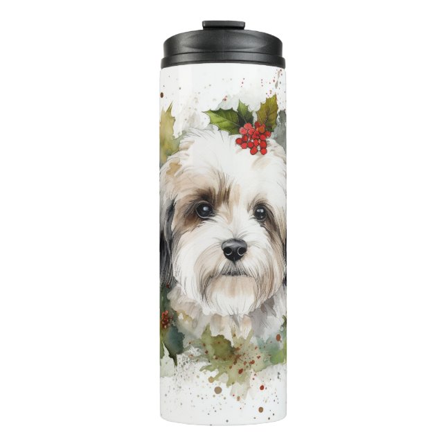 Havanese Christmas Wreath Festive Pup Thermal Tumbler (Front)