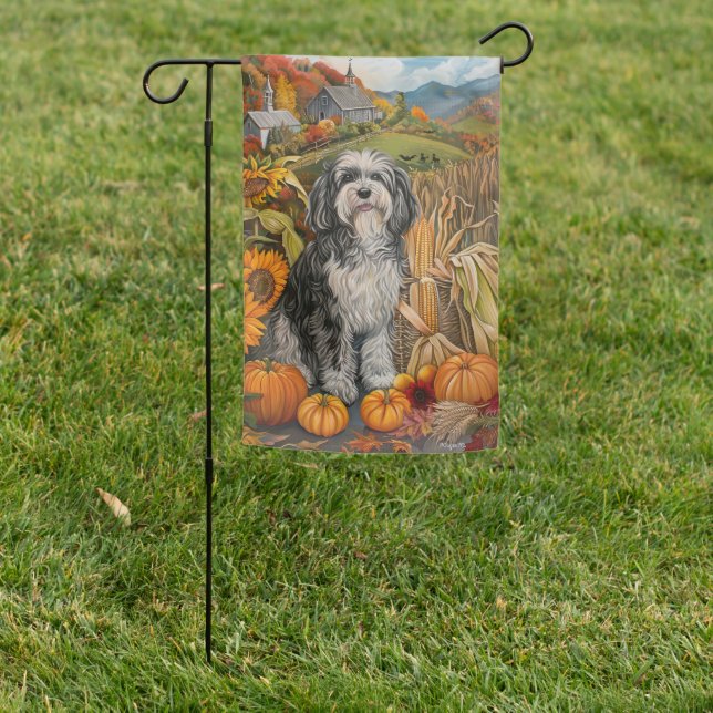 Havanese Dog Autumn Harvest Thanksgiving Garden Flag (In SItu)