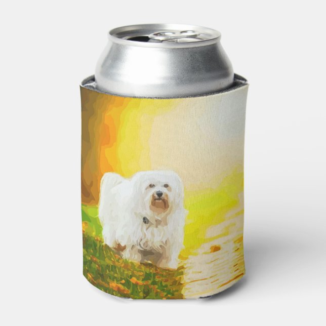 Havanese Dog Bichon Portrait Painting Can Cooler (Can Front)