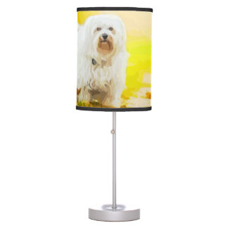 Havanese Dog Bichon Portrait Painting Table Lamp