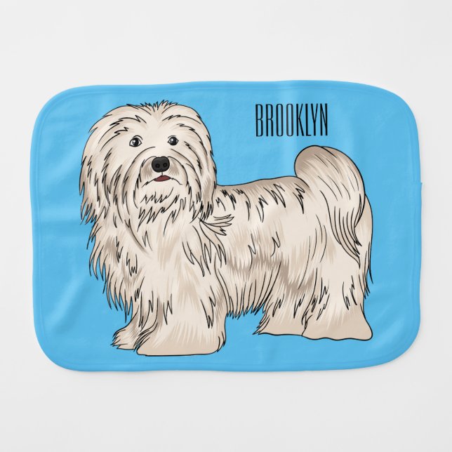 Havanese dog cartoon illustration baby burp cloth (Front Horizontal)