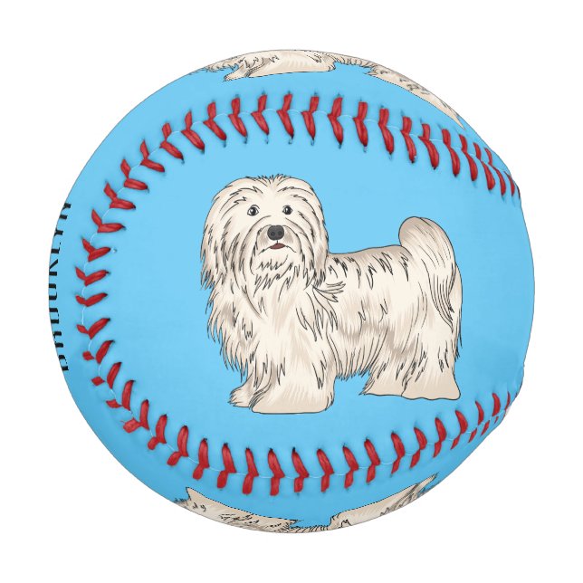 Havanese dog cartoon illustration baseball (Front Left)