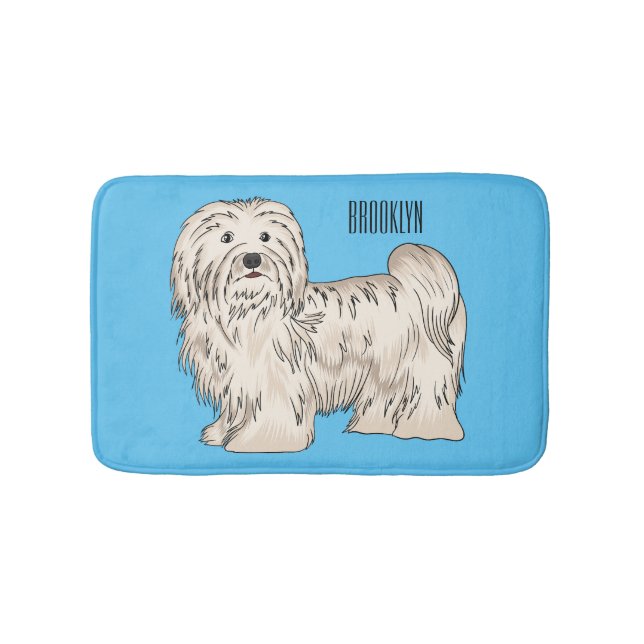 Havanese dog cartoon illustration bath mat (Front)