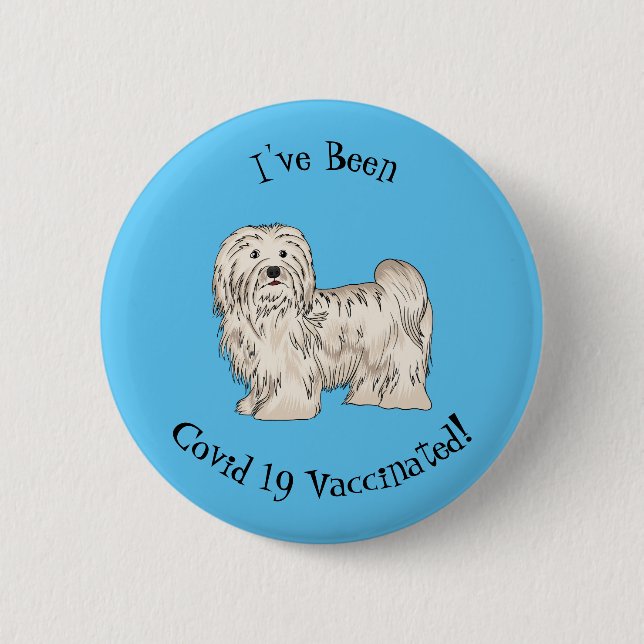 Havanese dog cartoon illustration button (Front)