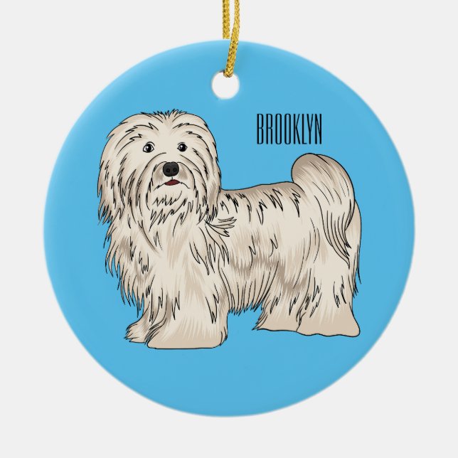 Havanese dog cartoon illustration ceramic ornament (Front)