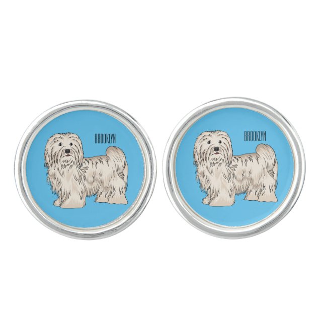 Havanese dog cartoon illustration cufflinks (Front)