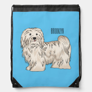 Havanese dog cartoon illustration drawstring bag
