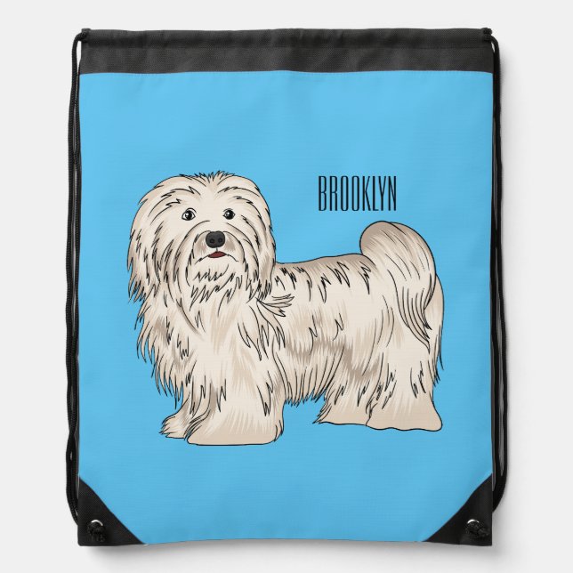 Havanese dog cartoon illustration drawstring bag (Front)