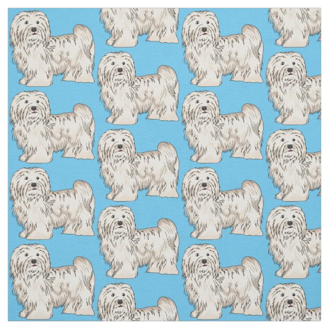 Havanese dog cartoon illustration fabric (Swatch)