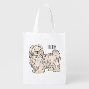 Havanese dog cartoon illustration grocery bag