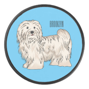Havanese dog cartoon illustration hockey puck