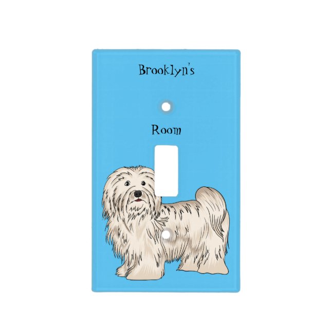 Havanese dog cartoon illustration light switch cover (Front)