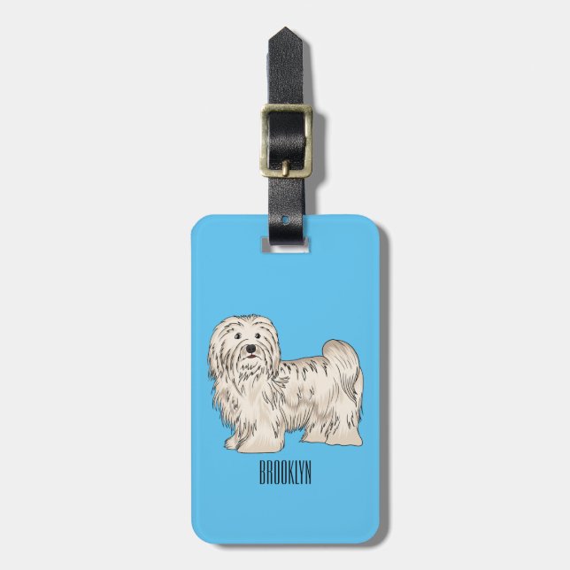 Havanese dog cartoon illustration luggage tag (Front Vertical)