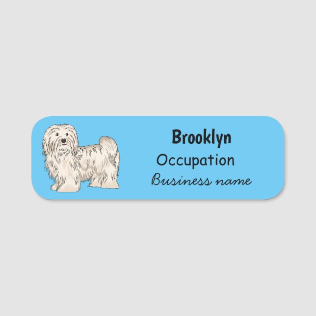 Havanese dog cartoon illustration name tag (Front)