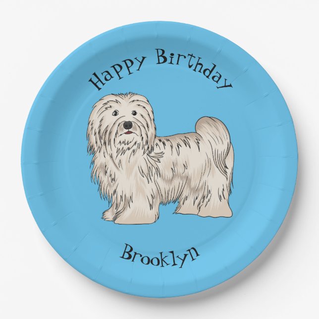 Havanese dog cartoon illustration paper plates (Front)