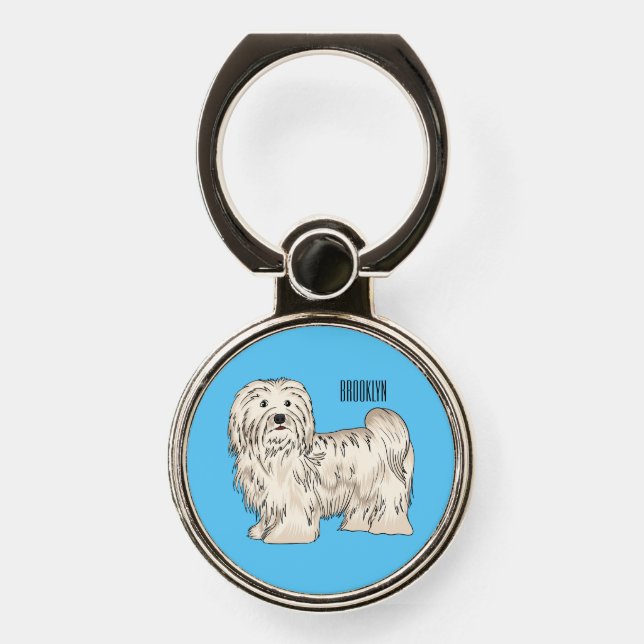 Havanese dog cartoon illustration phone ring stand (Front)