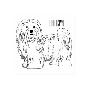 Havanese dog cartoon illustration rubber stamp