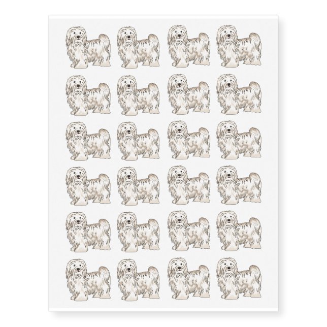 Havanese dog cartoon illustration temporary tattoos (Front)