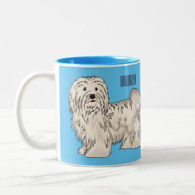 Havanese dog cartoon illustration Two-Tone coffee mug (Left)