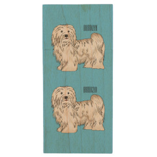 Havanese dog cartoon illustration wood flash drive
