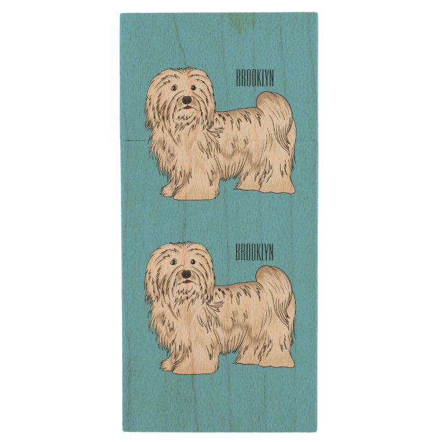 Havanese dog cartoon illustration wood flash drive (Front Vertical)