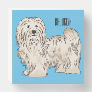 Havanese dog cartoon illustration wooden box sign