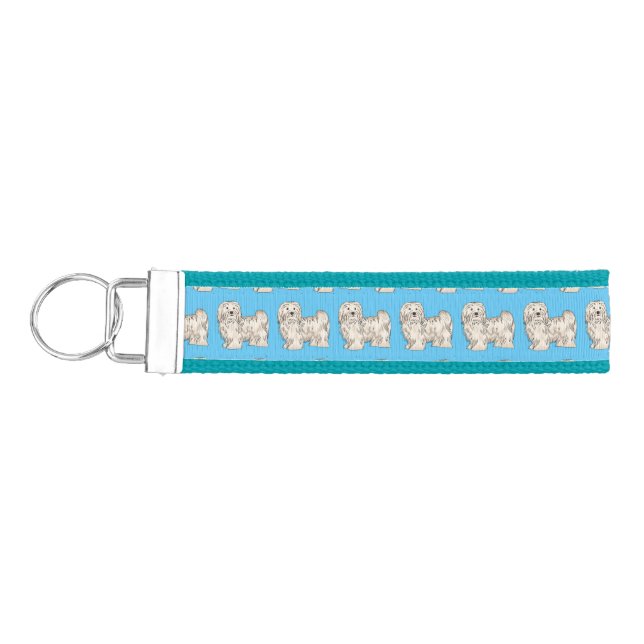Havanese dog cartoon illustration wrist keychain (Keys on Left)